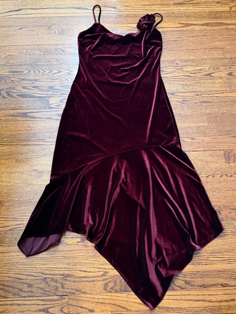 Steve Madden Burgundy Velvet Slip Dress with Floral Strap